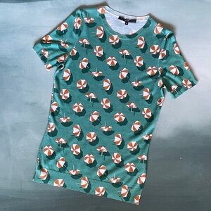 Authentic Gucci Silk Cashmere Knit Top Short Sleeve Umbrella Print